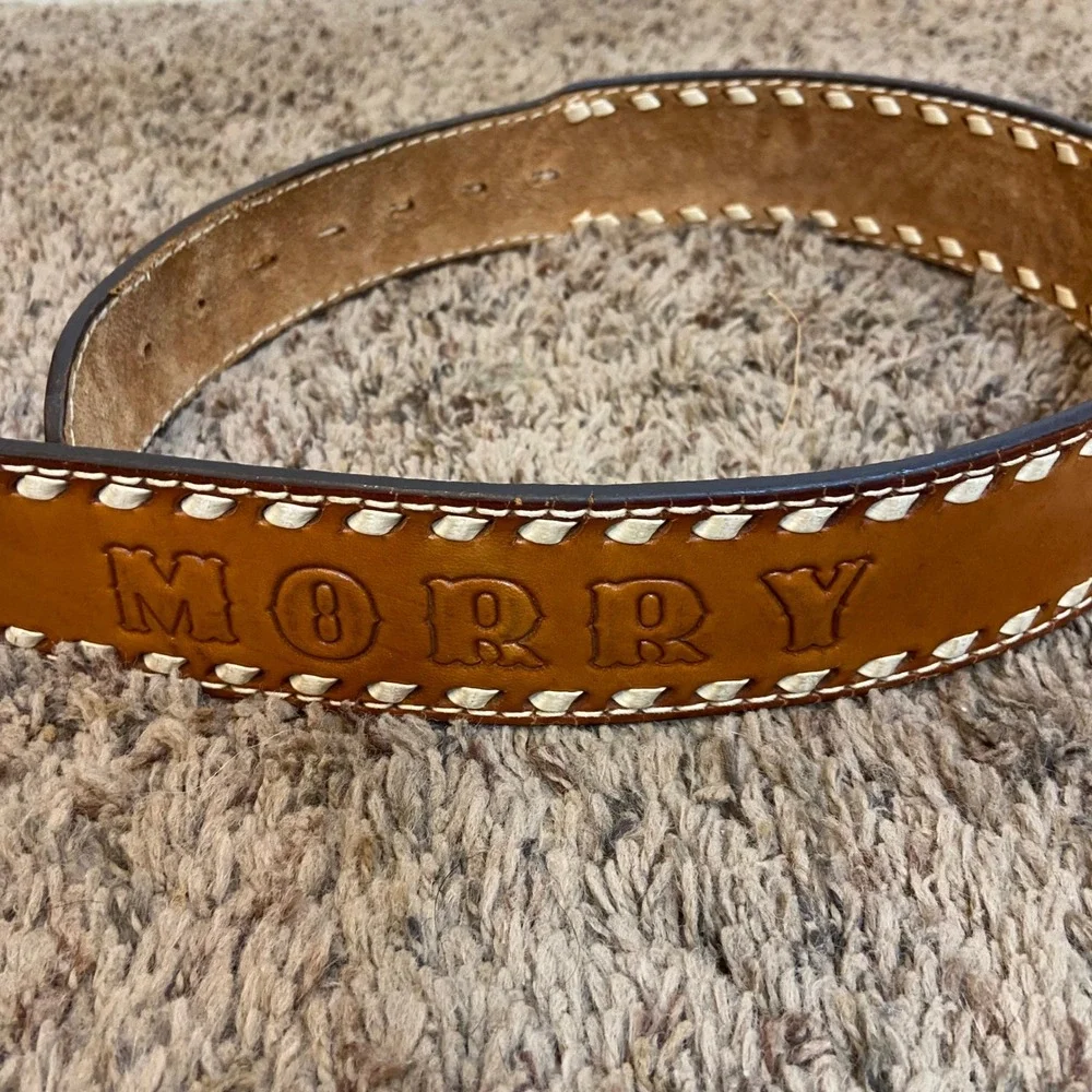 Fort Worth Leather Western Cowboy Belt 34 Brown Tooled Eagle Floral Laced READ